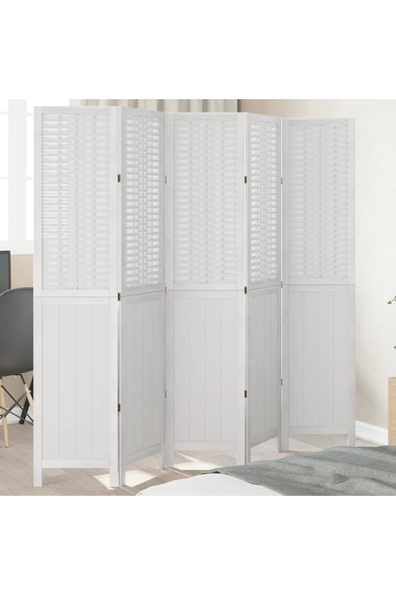 Room Divider 5 Panels White Solid Wood Paulownia