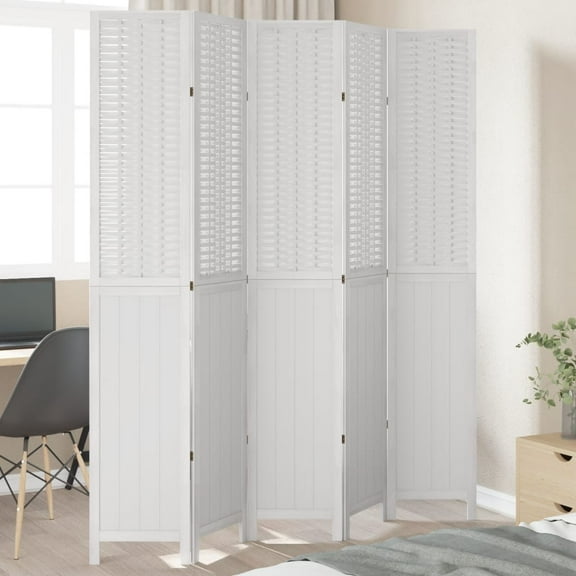 vidaXL Room Divider 5 Panels White Solid Wood Paulownia