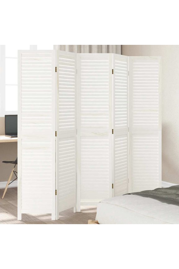 Room Divider 5 Panels White Solid Wood Paulownia