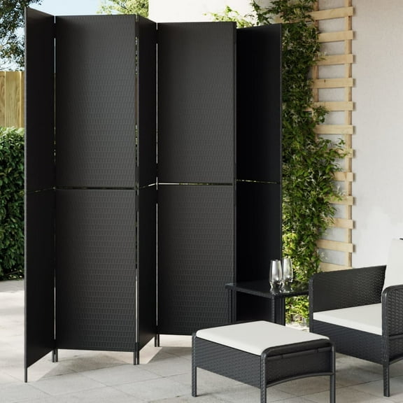 vidaXL Room Divider 6 Panels Black Poly Rattan