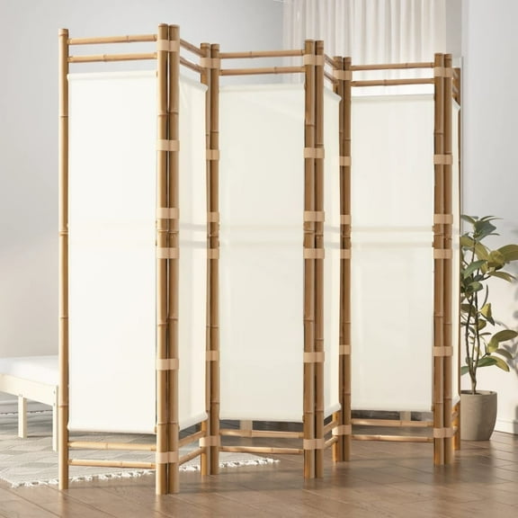 vidaXL Foldable 6 Panel Room Divider Screen Cream White Canvas Bamboo Freestanding