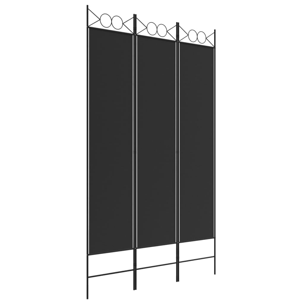 Black 3-Panel Folding Fabric Room Divider with Iron Frame