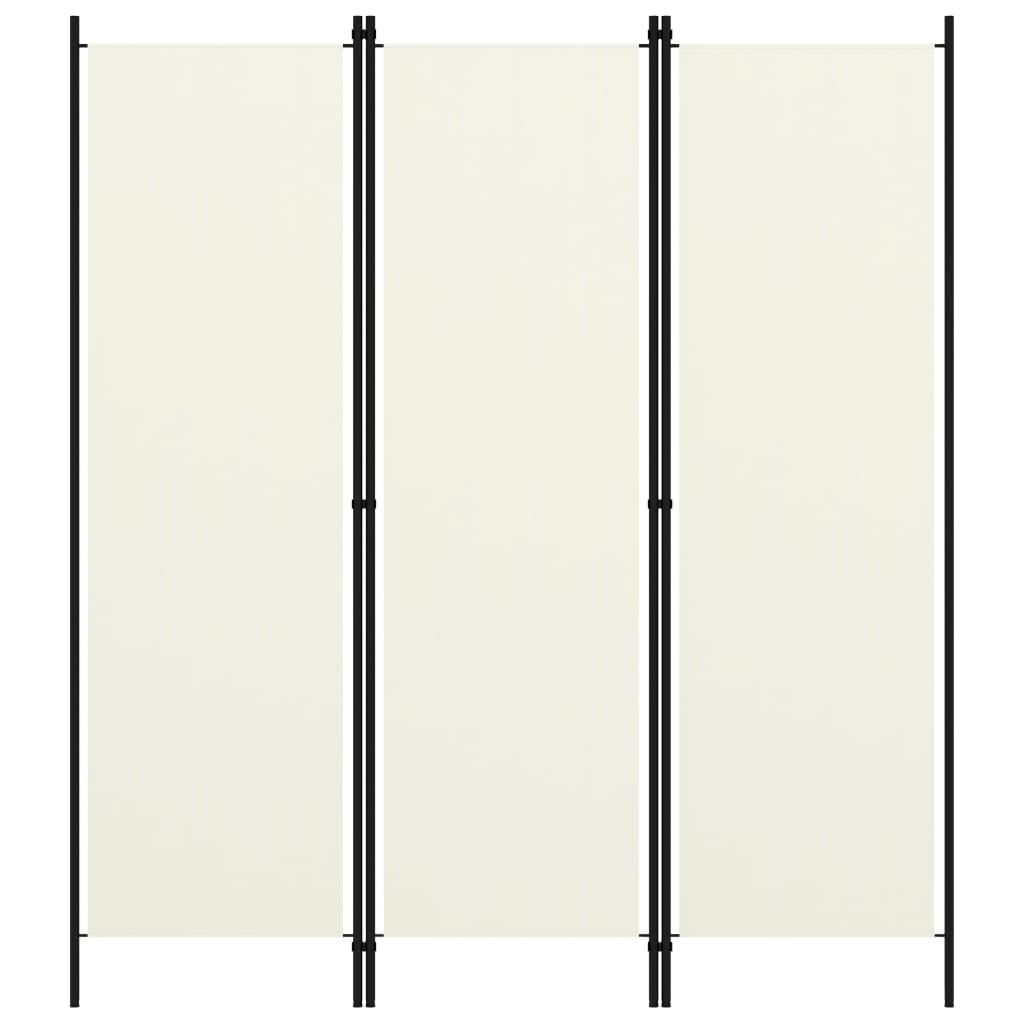 White and Black Iron 3-Panel Folding Room Divider