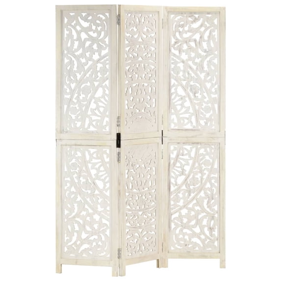 vidaXL Room Divider Hand Carved 3 Panel Room Divider Screen Solid Wood Mango