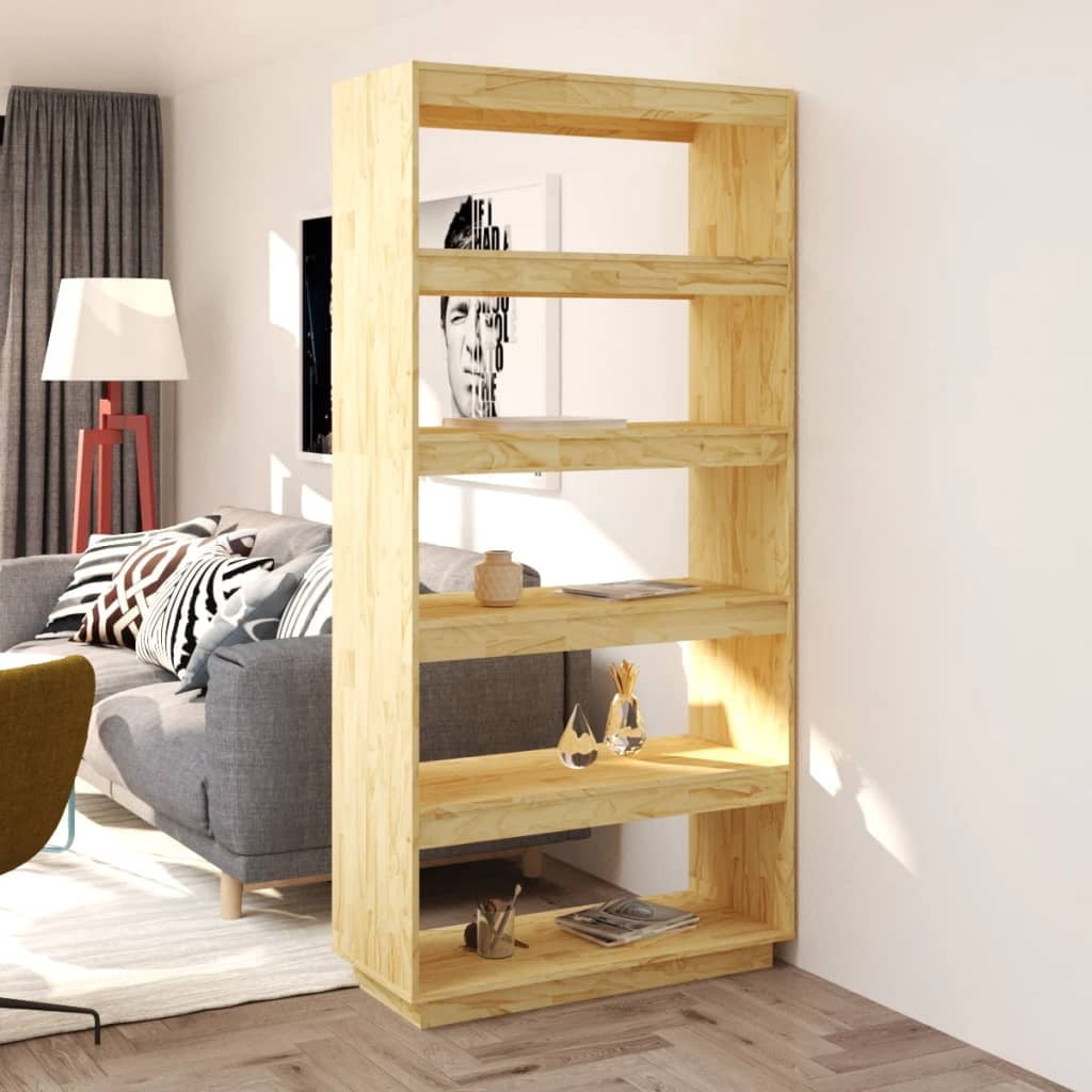 vidaXL Room Divider Storage Bookshelf Bookcase with Shelves Solid Wood ...