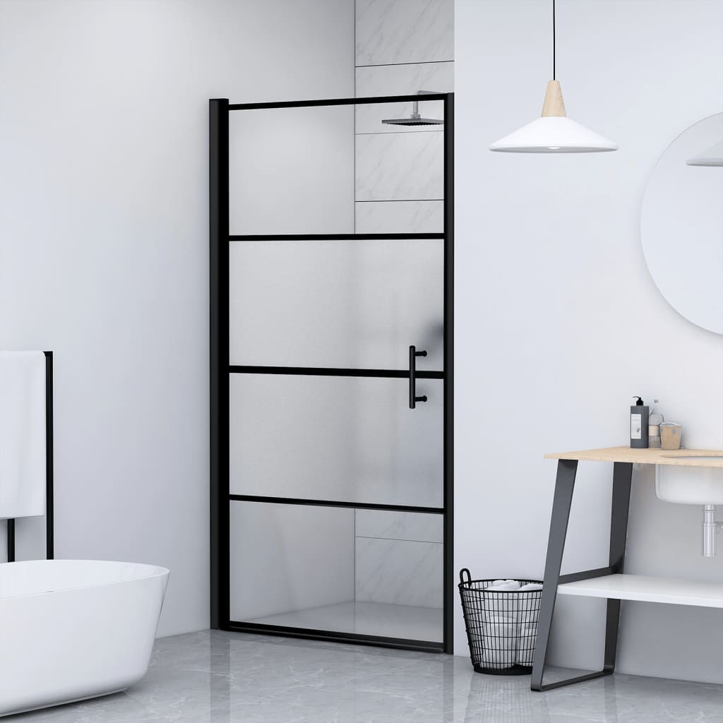 vidaXL Shower Door 35.8"x76.8" Half Frosted Tempered Glass Black
