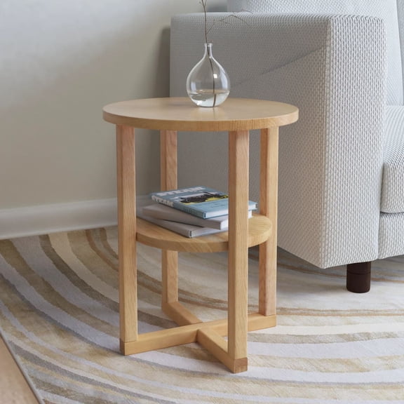 vidaXL Side Table Brown Solid Oak Compact Side Table Round Rustic