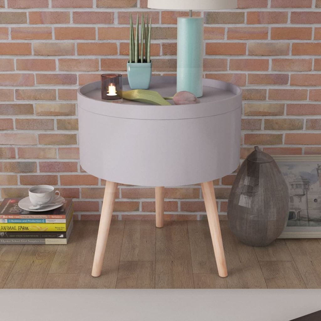 Gray Round MDF Side Table with Pinewood Legs