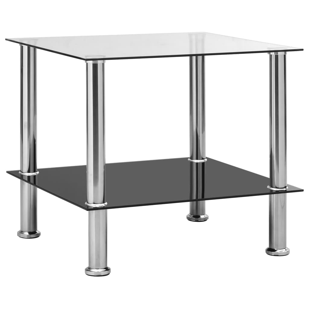 Transparent Tempered Glass Side Table with Stainless Steel Legs