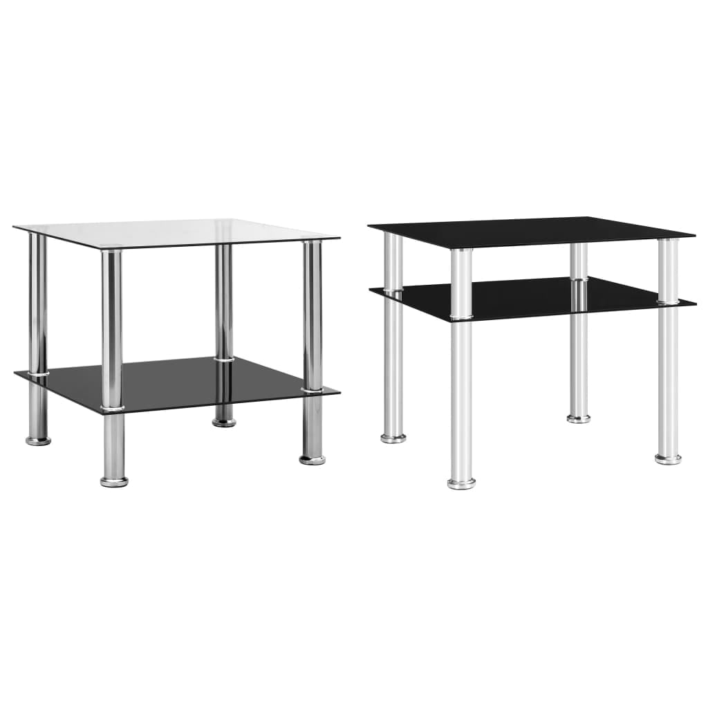 Transparent Tempered Glass Side Table with Stainless Steel Legs
