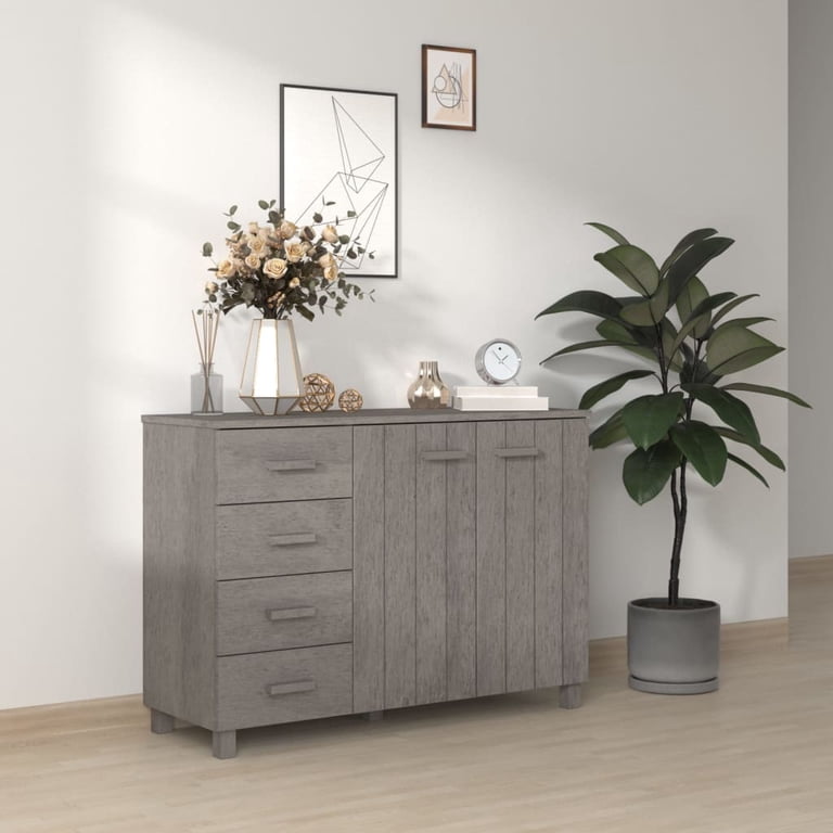VidaXL SENJA Sideboard Storage Cabinet - Rattan Look Black Solid Pine Wood Cupboard With 4 Drawers & 2 Doors