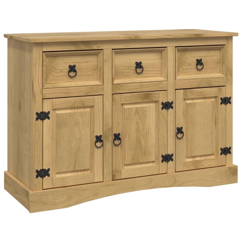 Corona Rustic Brown Solid Pinewood 52" Sideboard with Black Metal Details