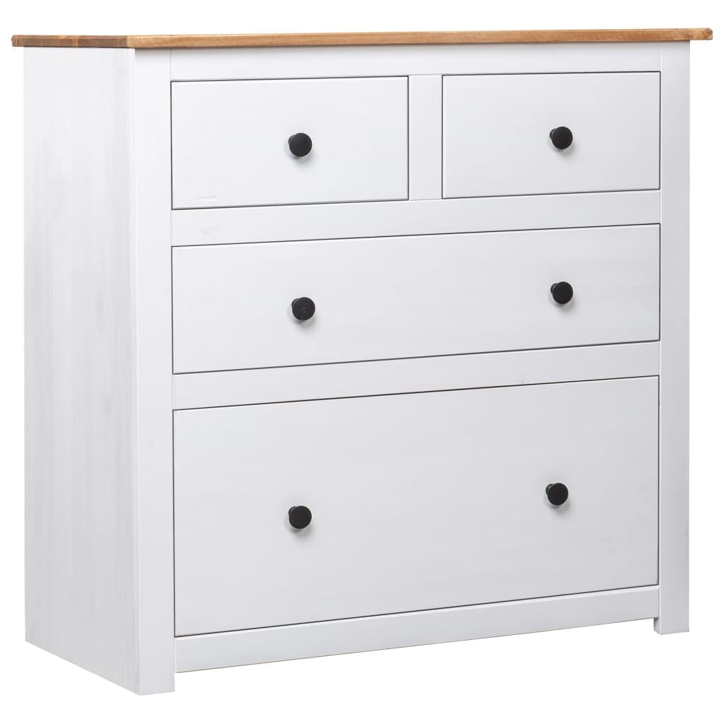 White and Natural Pinewood 4-Drawer Rustic Sideboard