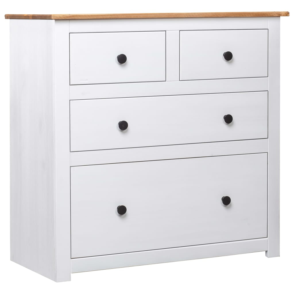 White and Natural Pinewood 4-Drawer Rustic Sideboard