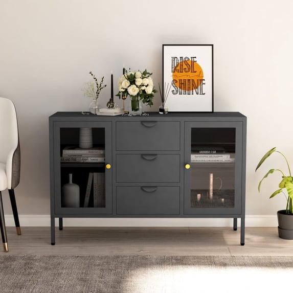vidaXL sideboard anthracite steel and tempered glass, 41.3 in x 13.8 in x 27.6 in