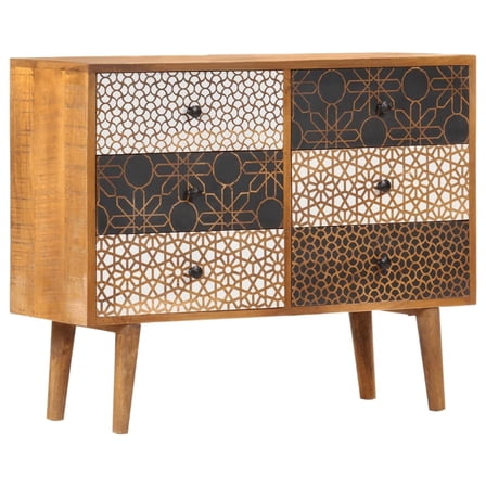 vidaXL Mid-Century Sideboard, Solid Mango Wood with Printed Pattern, 35.4"x11.8"x27.6"