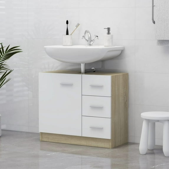 vidaXL Sink Cabinet White and Sonoma Oak 24.8"x11.8"x21.3" Chipboard