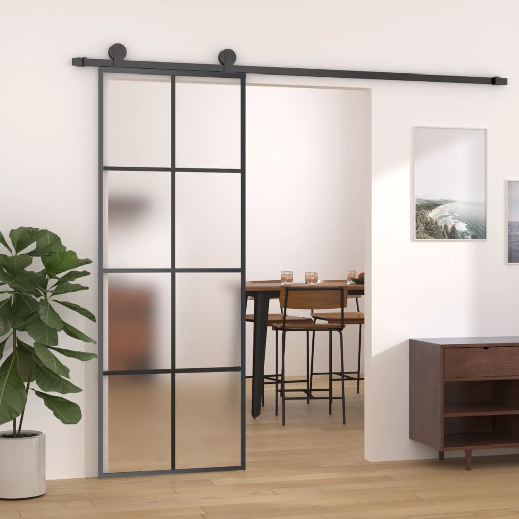vidaXL Sliding Door Aluminum and ESG Glass 29.9"x80.7" Black