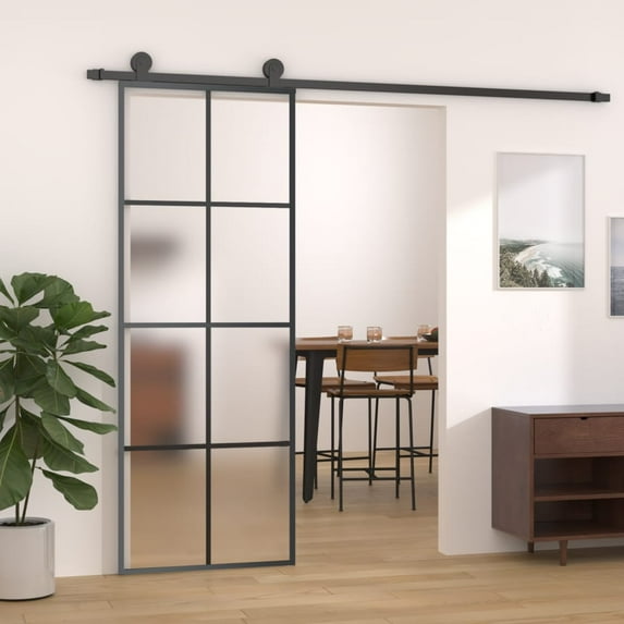 vidaXL Sliding Door Aluminum and ESG Glass 29.9"x80.7" Black