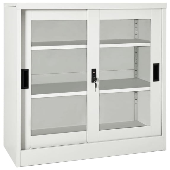 vidaXL sliding door cabinet light gray steel with tempered glass, 35.4 in x 15.7 in x 35.4 in