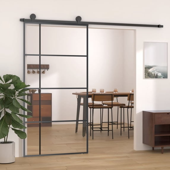 vidaXL Black Sliding Door 40.4 in x 80.7 in with ESG Glass and Aluminum Frame