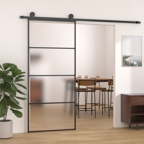 vidaXL Sliding Door Frosted ESG Glass and Aluminum 35.4"x80.7" Black