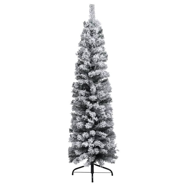 vidaXL Slim Artificial Christmas Tree with Flocked Snow Green 5 ft PVC