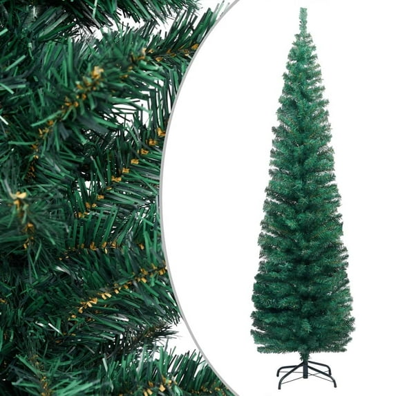 vidaXL Slim Artificial Pre-lit Christmas Tree with Stand Green 94.5" PVC