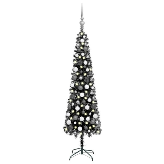 vidaXL Slim Christmas Tree with LEDs&Ball Set Xmas Decor Multi Colors/Sizes