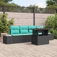 thumbnail image 1 of vidaXL Sofa Set with Cushion Manual 5 pcs Black and Blue Poly Rattan, 1 of 2