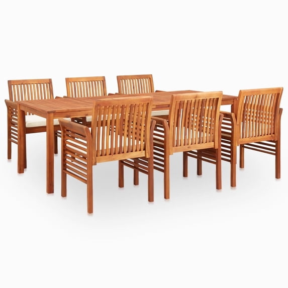 vidaXL Solid Acacia Wood 7/9 Piece Outdoor Dining Set with Cream/Gray Cushions