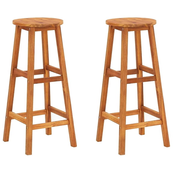 vidaXL Solid Acacia Wood Bar Stools - Set of 2, Brown