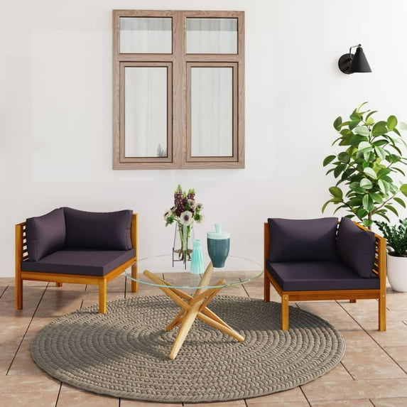 vidaXL Solid Acacia Wood Outdoor Sofas with 2-Corner Sofa, 2-Seat Cushion, Dark Gray