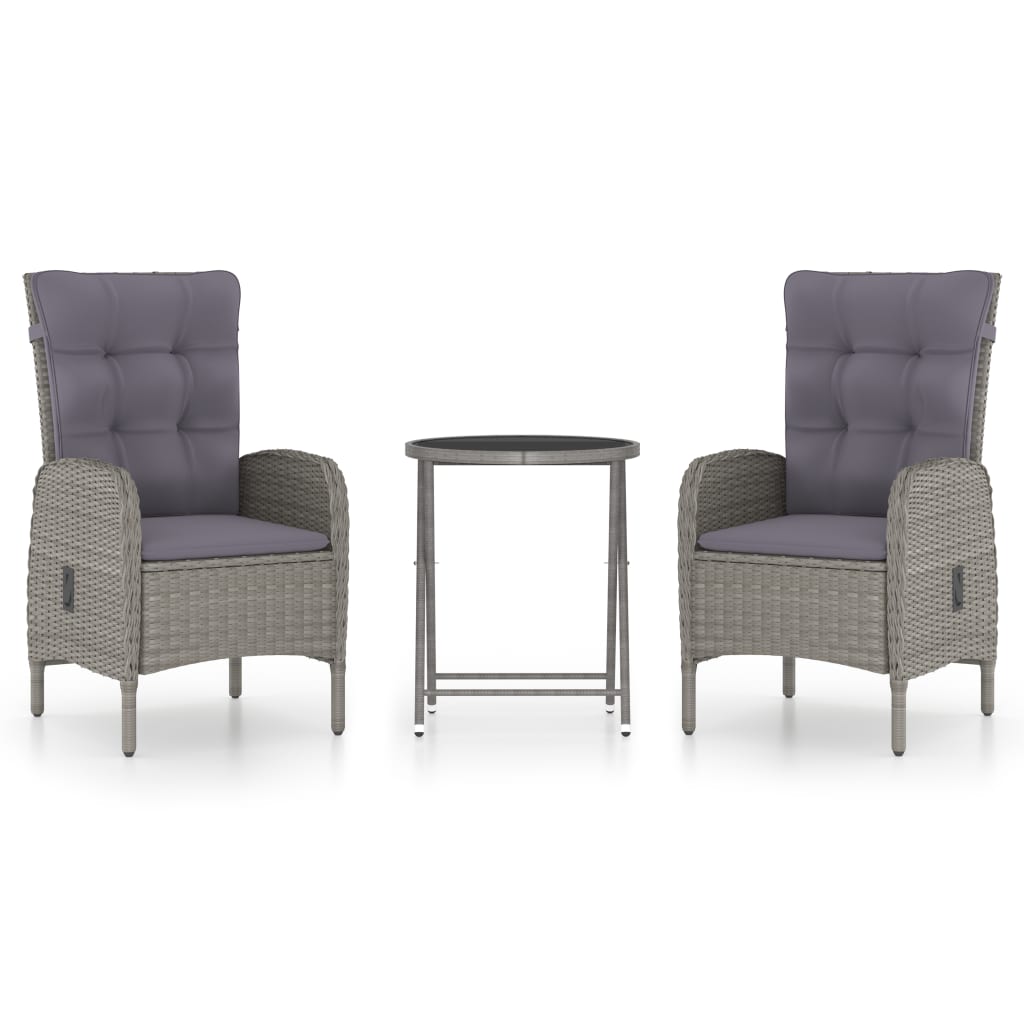 vidaXL Solid Acacia Wood Patio Bistro Set 3 Piece Seat Gray/Gray and