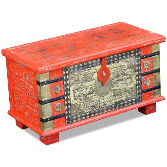 vidaXL Solid Mango Wood Storage Chest Box Trunk Living Room Decor Red/Blue