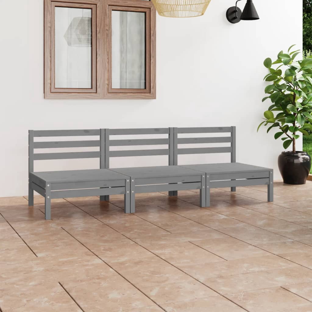 vidaXL Solid Pinewood Lounge Set 3 Piece Wooden Furniture Patio Multi ...