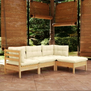vidaXL Solid Pinewood Patio Lounge Set 4 Piece with Cushions Multi Colors