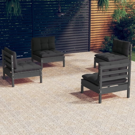 vidaXL Solid Pinewood Patio Lounge Set 4 Piece with Cushions Multi Colors