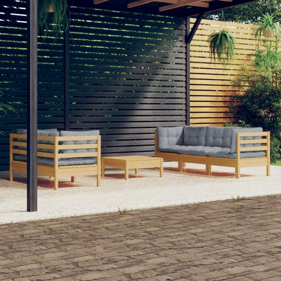 vidaXL Solid Pinewood Patio Lounge Set 6 Piece with Cushions Multi Colors