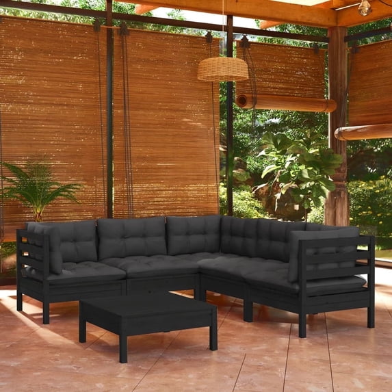 vidaXL Solid Pinewood Patio Lounge Set 6 Piece with Cushions Multi Colors