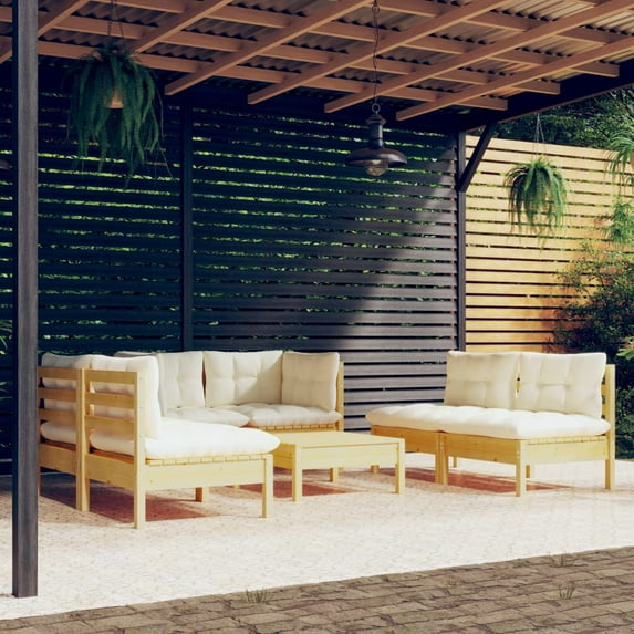 vidaXL Solid Pinewood Patio Lounge Set 7 Piece with Cushions Multi Colors