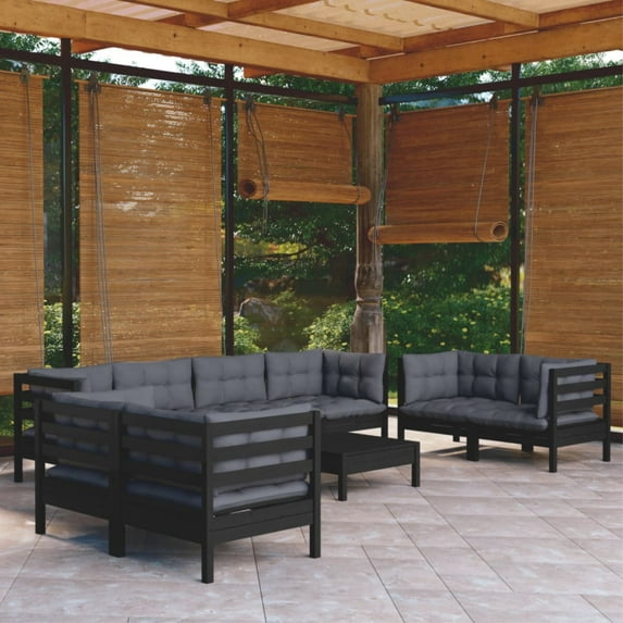 vidaXL Solid Pinewood Patio Lounge Set 9 Piece with Cushions Multi Colors