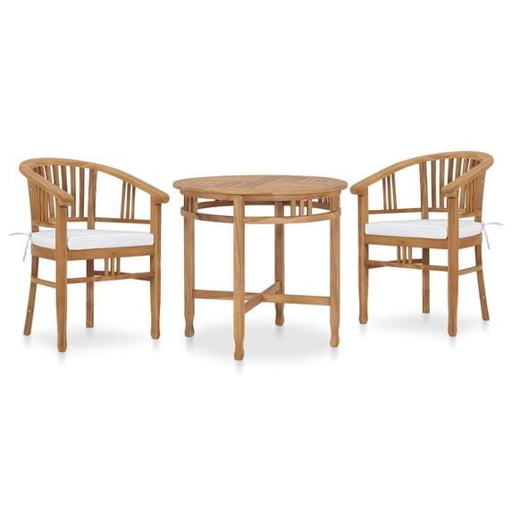 vidaXL Solid Teak Wood Garden Dining Set 3 Piece with White/Gray Cushions