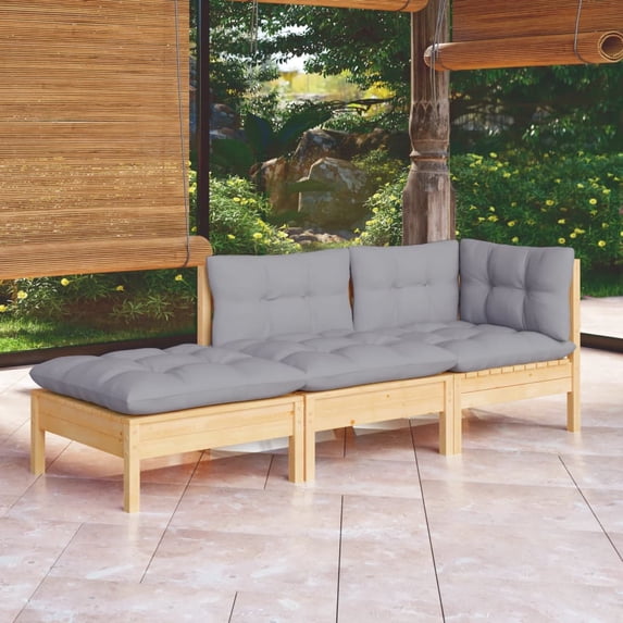 vidaXL Solid Wood Pine Patio Lounge Set 3 Piece with Cushions Multi Colors