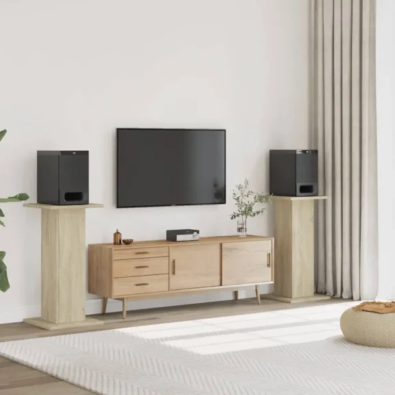 vidaXL Speaker Stands 2 pcs Sonoma Oak 11.8x11.8x31.5" Engineered Wood - vidaXL Speaker Stands 2 pcs Sonoma Oak 11.8x11.8x31.5" Engineered Wood