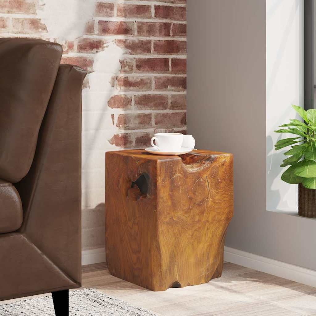 Rustic Charm Solid Teak Wood Block Stool 11.8"x15.7"