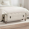thumbnail image 1 of vidaXL Storage Bench 43.7" Cream Solid Wood Fir&Fabric, 1 of 12
