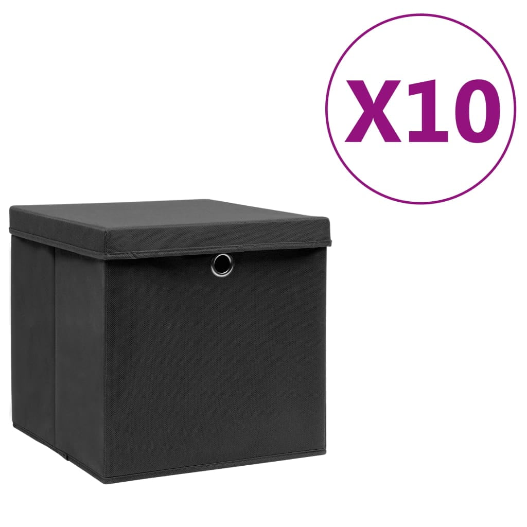 vidaXL Storage Boxes with Covers 10 pcs 11