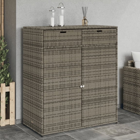 vidaXL Storage Cabinet with 2 Drawers, PE Rattan, Gray