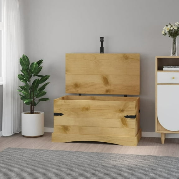 vidaXL Storage Trunk Brown Solid waxed pinewood Medium Storage Chest 35.8"x19.5"x18.5"